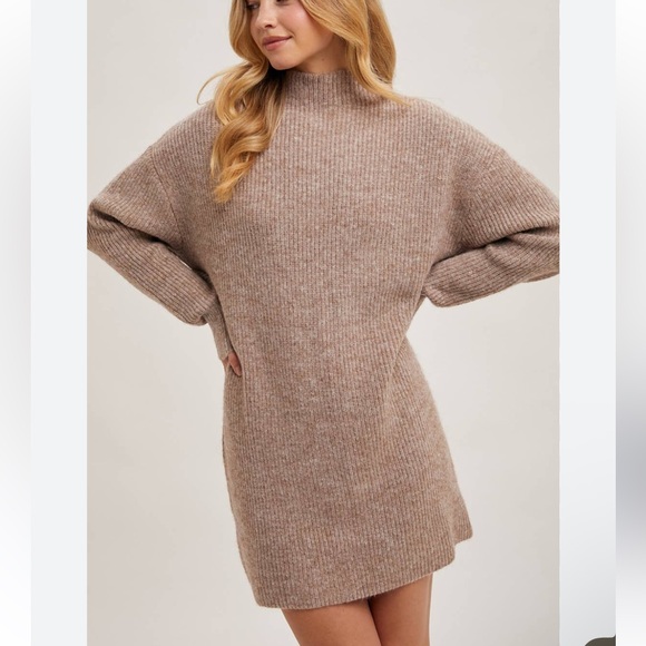 Dresses & Skirts - Beige Ribbed Knit Cozy Sweater Dress